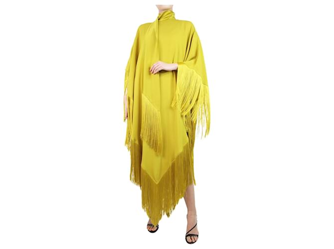 Autre Marque Yellow fringed crepe kaftan - size OS Acetate  ref.1256412