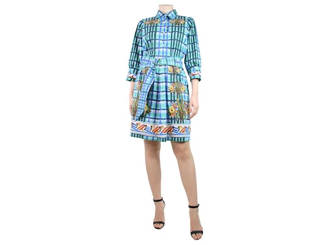 Peter Pilotto Blue checkered and floral printed shirt dress - size UK 10  ref.1256420