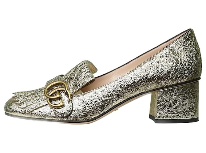 Gucci Gold frilled GG emblem heels - size EU 38.5 Golden Leather  ref.1256433
