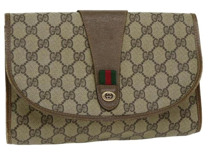 GUCCI GG Canvas Web Sherry Line Clutch Bag PVC Beige Red Green Auth 66716  ref.1256486