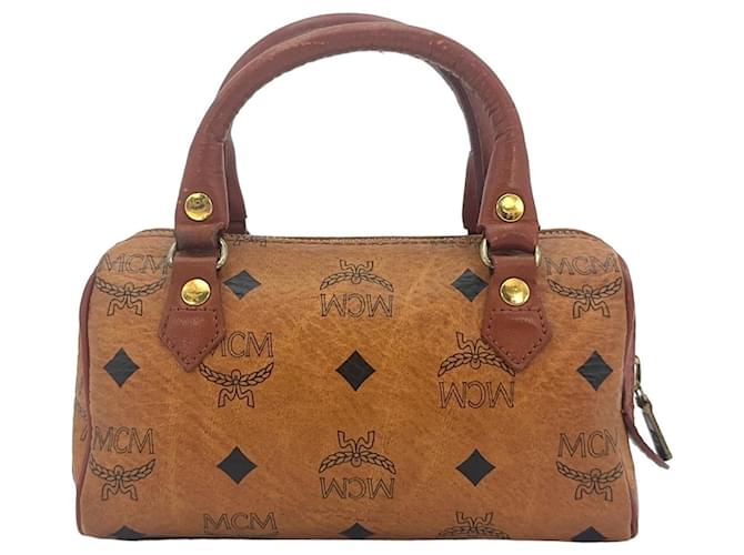 MCM Nano Boston Bag handbag cognac brown bag mini handbag logo print  ref.1256559