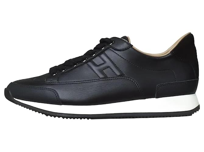 Hermès Black leather trainers - size EU 37  ref.1256608