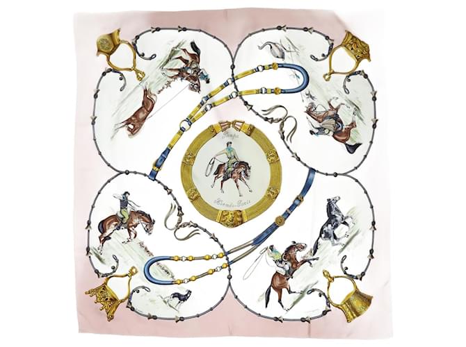 Hermès Foulard en soie à motif cheval rose  ref.1256623