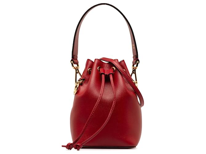 Fendi Red Mini Mon Tresor Bucket Bag Leather Pony-style calfskin  ref.1256639