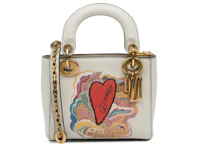 Dior White Limited Edition Mini Lady DiorAmour Lady Dior Leather Pony-style calfskin  ref.1256643