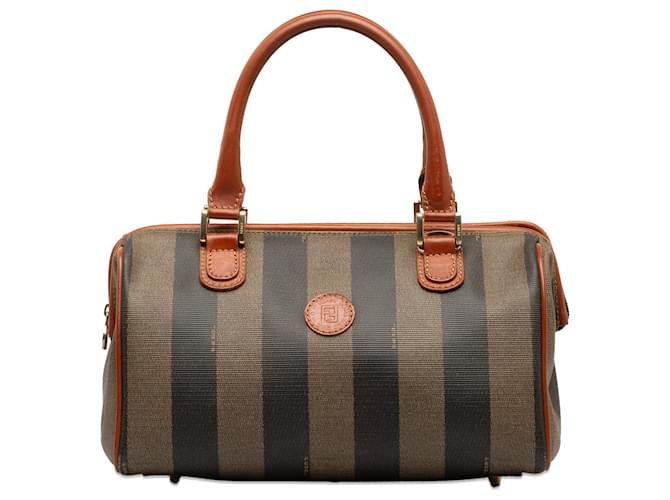 Fendi Brown Pequin Handbag Cloth Cloth  ref.1256654