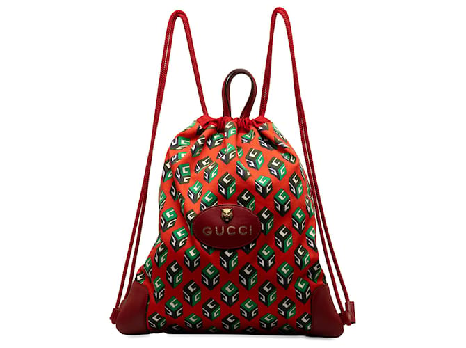 Roter Gucci-Rucksack mit Neo-Vintage-Kordelzug und Aufdruck Nylon Tuch  ref.1256675