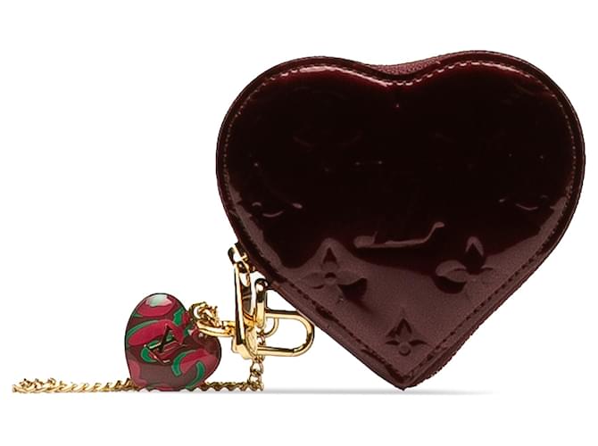Portamonete Louis Vuitton rosso Vernis Rayures Heart Marrone Pelle Pelle verniciata  ref.1256695