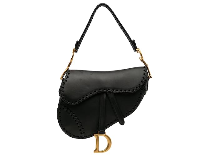 Dior Black Medium Braided Leather Saddle Bag Pony-style calfskin  ref.1256719
