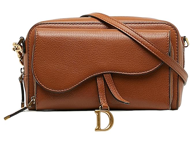 Dior Brown Double Saddle Pouch Leather Pony-style calfskin  ref.1256734