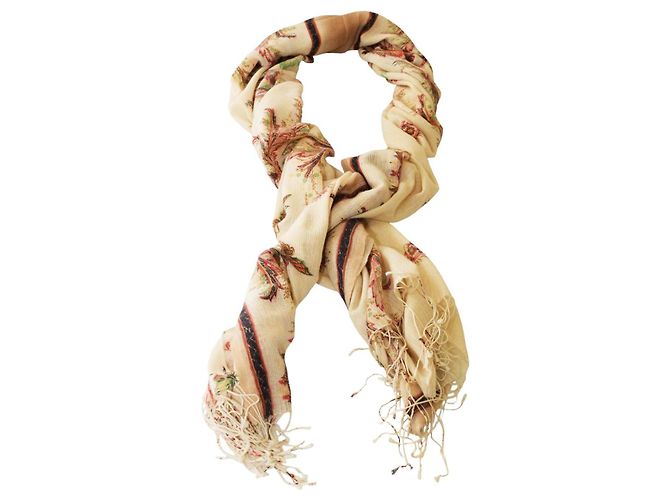 Lenço Roberto Cavalli Longo Retangular Branco e Floral Multicor