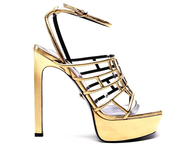 Versace Sandals Golden Gold hardware Leather  ref.1256745