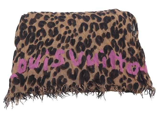 LOUIS VUITTON SCARF CHALE STEPHEN SPROUSE LEOPARD M72215 SCARF Brown Cashmere  ref.1256757