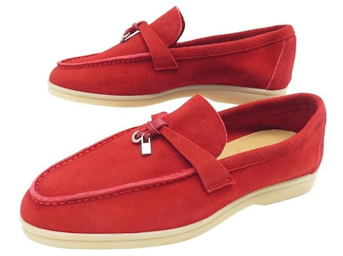 CHAUSSURES LORO PIANA MOCASSINS CHARMS SUMMER WALK Z62816 39 DAIM SHOES Suede Rouge  ref.1256759