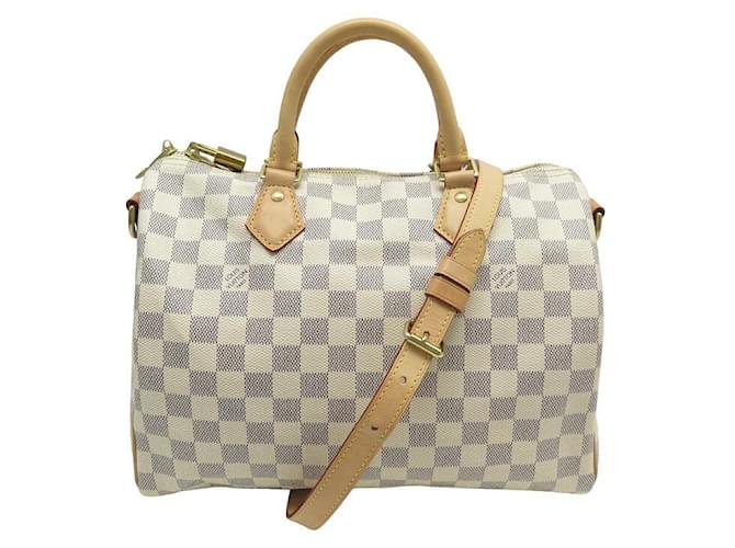 Louis Vuitton Speedy Handbag 30 AZURE CHECKER N41373 BANDOULIERE HANDBAG White Cloth  ref.1256765