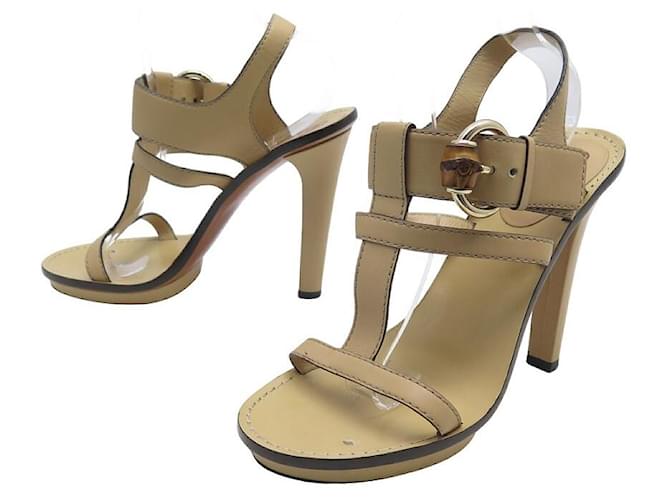 CHAUSSURES GUCCI SANDALES BAMBOO 283544 CUIR BEIGE 39.5 + BOITE SHOES Marron  ref.1256784