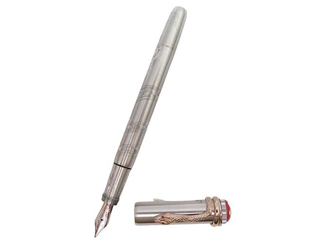 NEW MONTBLANC FOUNTAIN PEN 116554 HERITAGE RED AND BLACK SNAKE SOLITARY Silvery Metal  ref.1256787