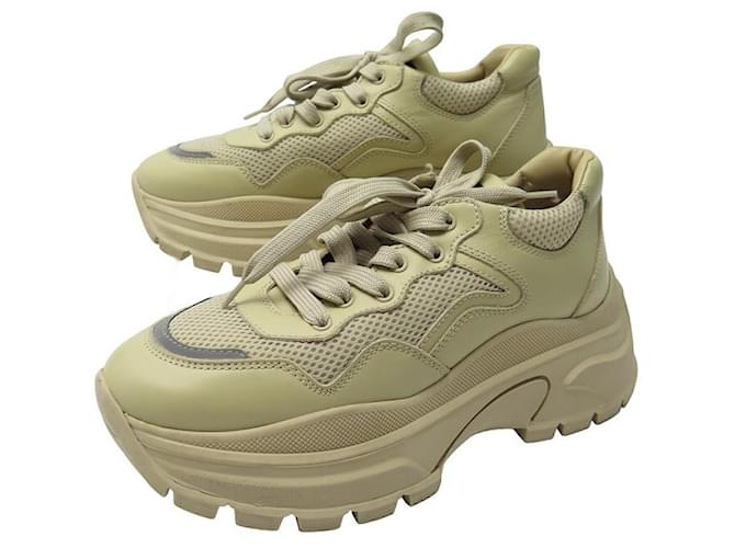 PRADA sneakers SHOES 7 41 IN CANVAS AND SAND BEIGE LEATHER SNEAKERS SHOES  ref.1256837