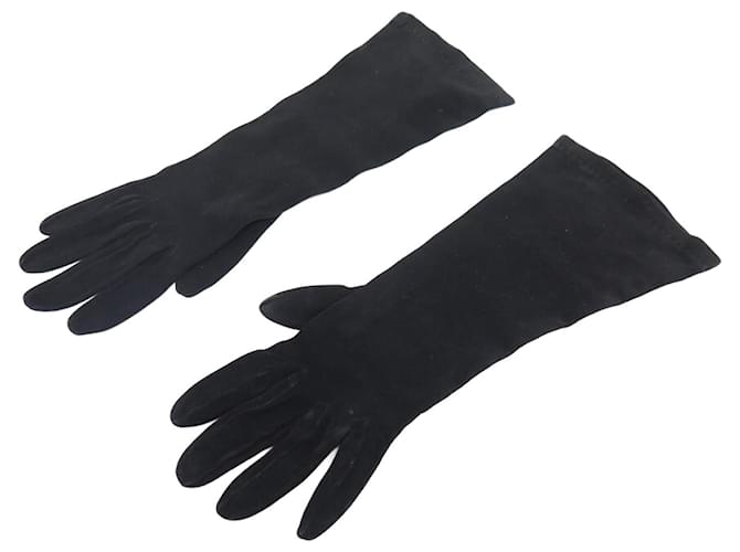 Hermès PAREJA DE GUANTES SOIREE HERMES TALLA 7 En piel de ante negro 3/4 guantes de cuero Suecia  ref.1256850