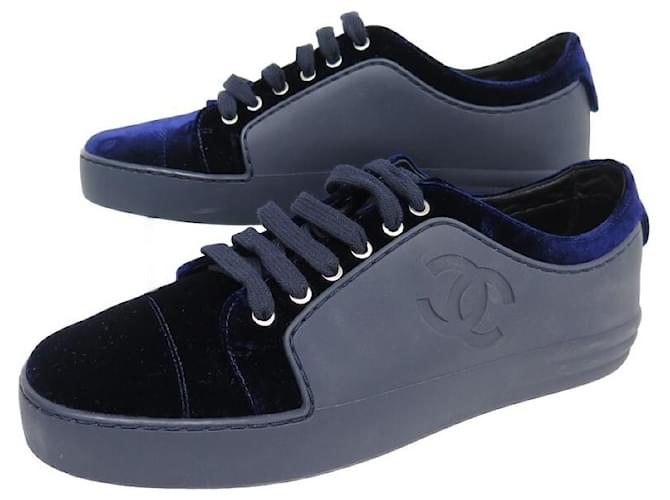 NEUF CHAUSSURES CHANEL TENNIS G32719 BASKETS 39.5 VELOURS SNEAKERS SHOES Cuir Bleu  ref.1256857