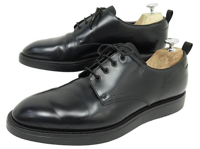 PRADA DERBY SHOES IN BLACK BRUSHED LEATHER 8.5 42.5 BLACK LEATHER SHOES  ref.1256865