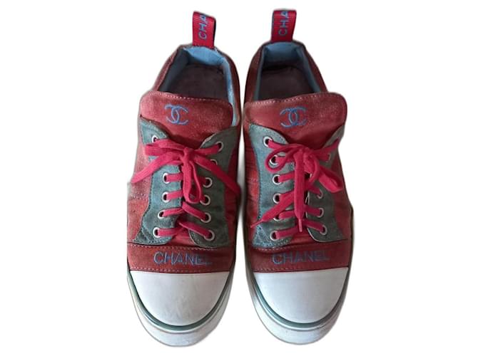 Chanel Sneakers Coral Light blue Leather  ref.1256934