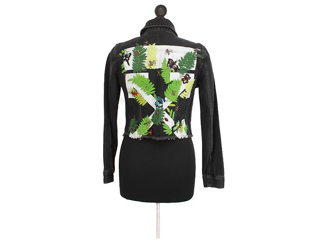 Off White Tropical Arrows Jeansjacke Anthrazit Anthrazitgrau
