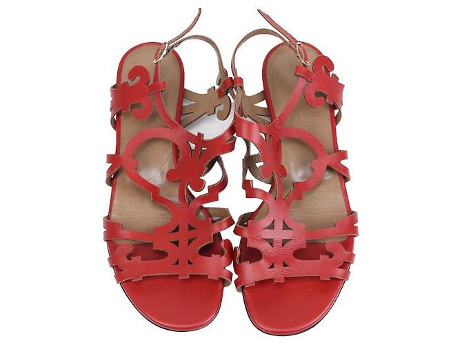 Hermès Sandals Dark Red Leather