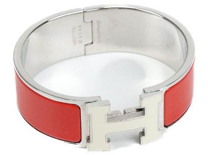 Hermès Clic Clac Armband Emaille rot Silbermetall