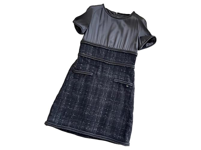 Chanel Vestido de coquetel de tweed preto  ref.1257011