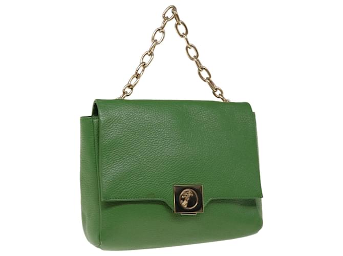 VERSACE Chain Hand Bag Leather Green Auth ac2754  ref.1257036