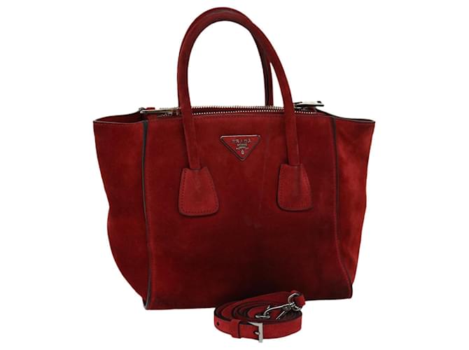 PRADA Hand Bag Suede 2way Red Auth ep3363  ref.1257097