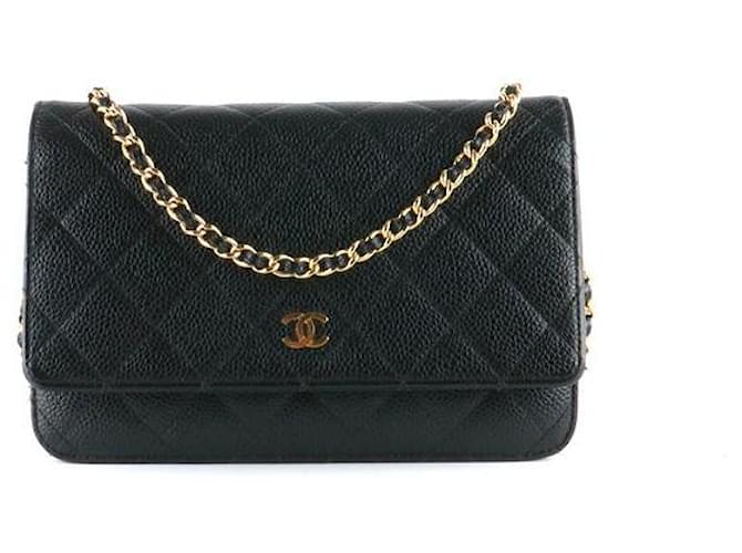 CHANEL Handbags Wallet On Chain Timeless/classique Black Leather  ref.1257127