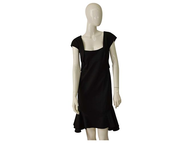 Vestido midi de algodón negro con volantes Zac Posen