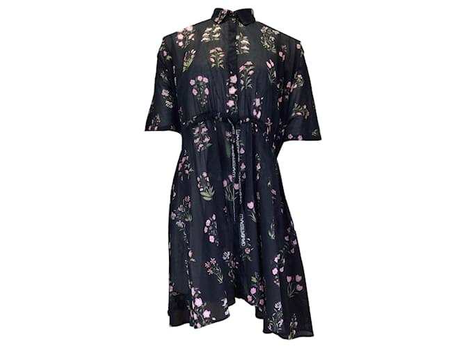 Autre Marque Giambattista Valli Black / Pink Multi Floral Printed Short Sleeved Sheer Cotton Dress Multiple colors  ref.1257528