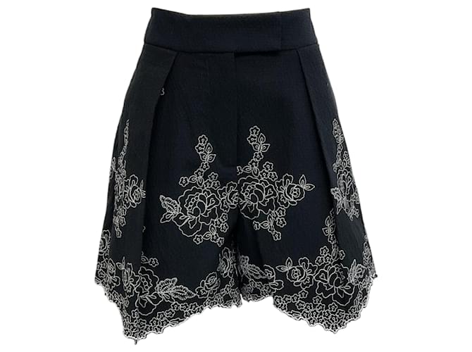 Autre Marque Erdem Black Violeta Shorts with White Embroidery Cotton  ref.1257532