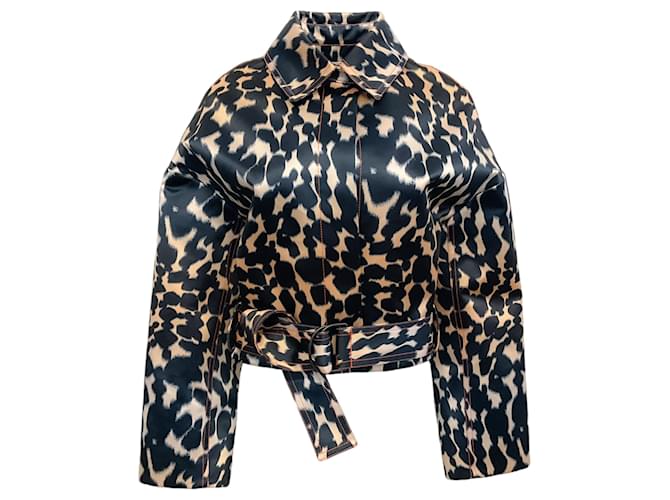Autre Marque Maison Rabih Kayrouz Navy Blue Leopard Print Cropped Moto Jacket Polyester  ref.1257533