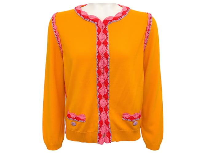 Autre Marque Suéter cardigã laranja Moschino Couture com acabamento em crochê Algodão  ref.1257537