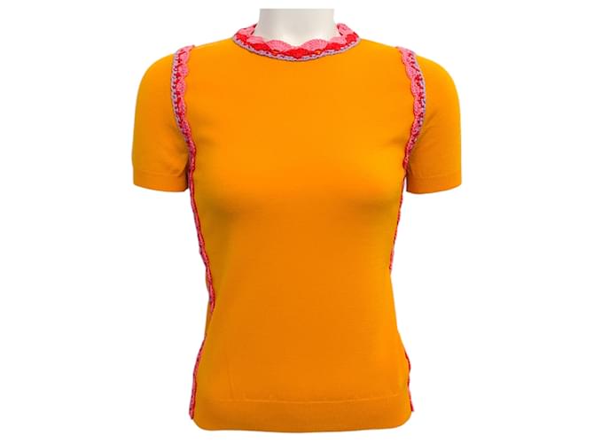 Autre Marque Moschino Couture Orange Short Sleeved Sweater with Crochet Trim Cotton  ref.1257539