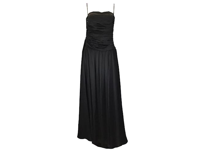 Autre Marque Rochas Black Long Silk Satin Bustier Dress  ref.1257542