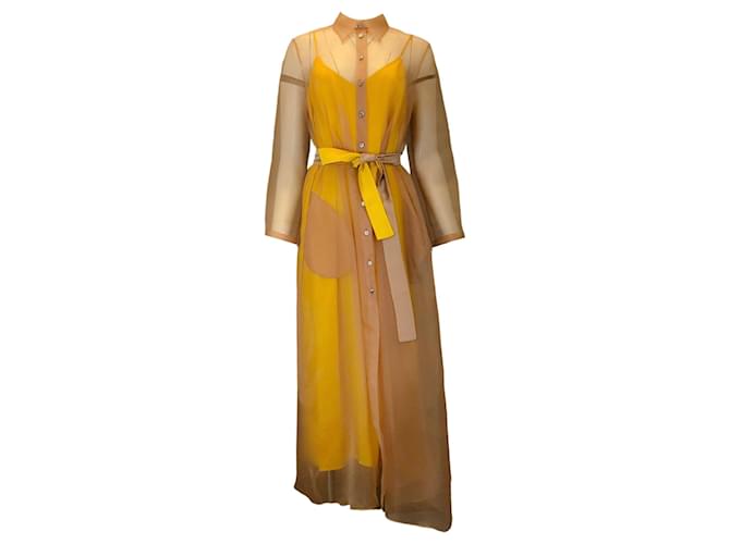 Autre Marque Mantou Nu / Robe chemise boutonnée en organza transparent doublée de satin jaune Savannah Synthétique Multicolore  ref.1257549