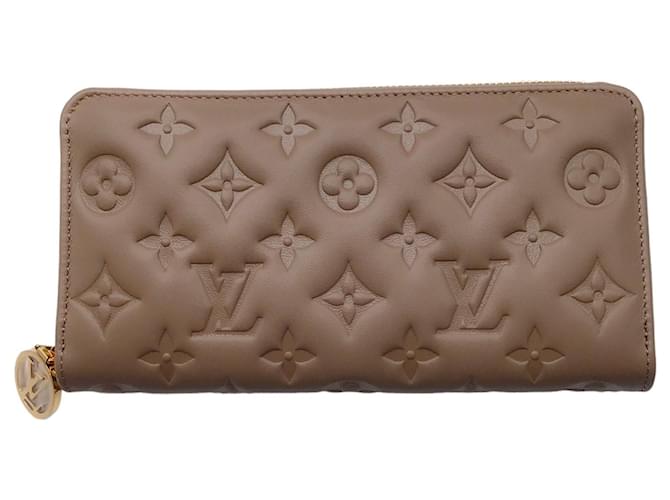 Autre Marque Louis Vuitton Taupe Monogram Embossed Lambskin Leather Zippy Wallet Beige  ref.1257560
