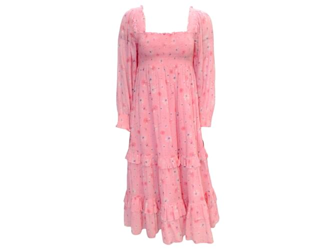 Autre Marque LoveShackFancy Pink Coral Blaze Print Miri Midi Dress Cotton  ref.1257562