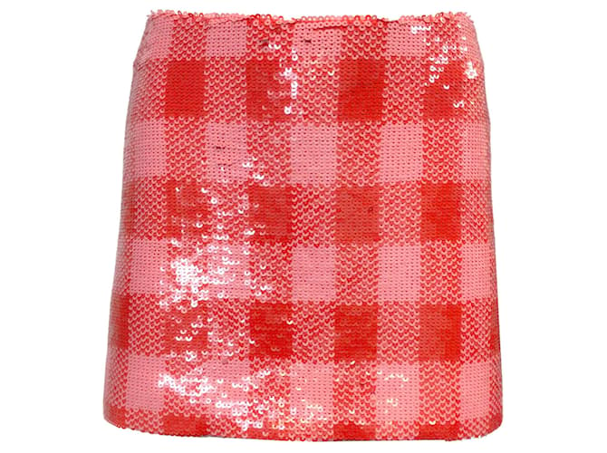 Autre Marque Carolina Herrera Red / Pink Sequined Checkered Mini Skirt Multiple colors Silk  ref.1257563