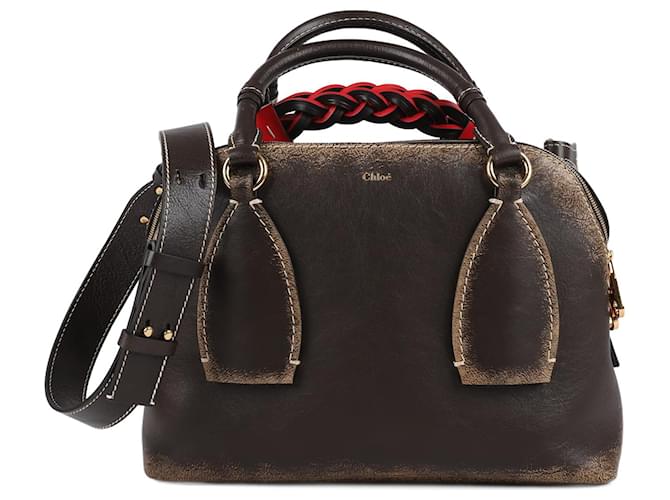 CHLOÉ Distressed Leather Daria Handle Bag with Vintage effect in Brown.  ref.1257601