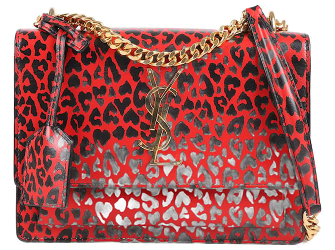 SAINT LAURENT Petit sac à bandoulière en cuir à imprimé cœur léopard Kate Noir  ref.1257611