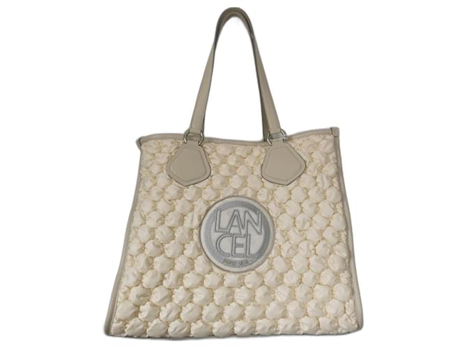 Lancel Handbags Beige Eggshell Leather Metal Cloth  ref.1257634