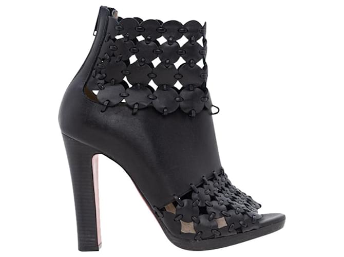Christian Louboutin Leather Cutout Ankle Boots Black  ref.1257644