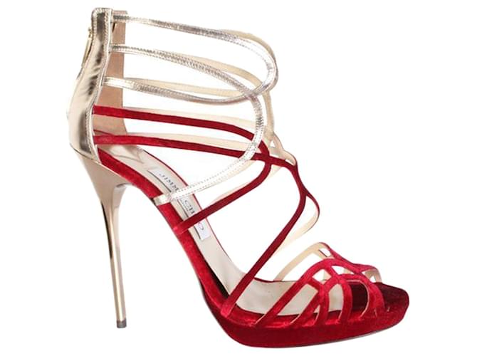Jimmy Choo Bunting Red and Silver Caged Heels Leather  ref.1257683