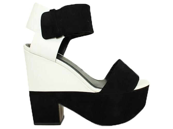 Céline Black and White Suede Wedges/ block heels Leather  ref.1257714